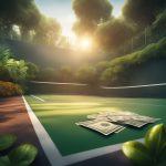 tropical tennis court with money to suggest betting activity