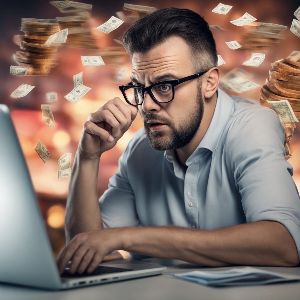 man looks confused while considering tennis betting markets at laptop