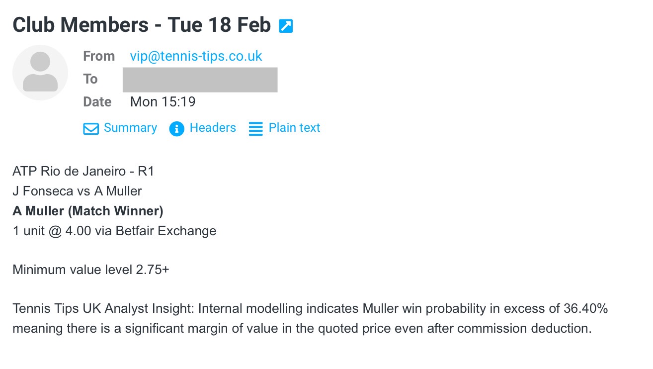 ✅ WON @ 4.00 – Tuesday 18 Feb – ATP Rio de Janeiro 2025 (Club P/L Report)