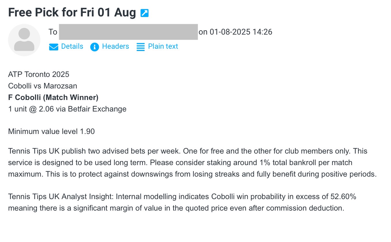 ✅ WON @ 2.06 – F Cobolli – ATP Toronto