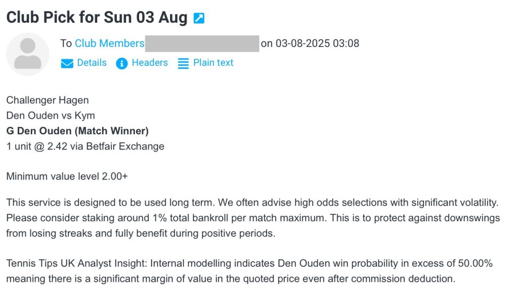 ✅ WON @ 2.42 – G Den Ouden – Challenger Hagen club betting pick