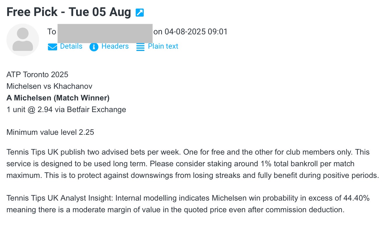 Free Pick for Michelsen vs Khachanov | ATP Toronto SF Betting Tips - Tue 05 August 2025