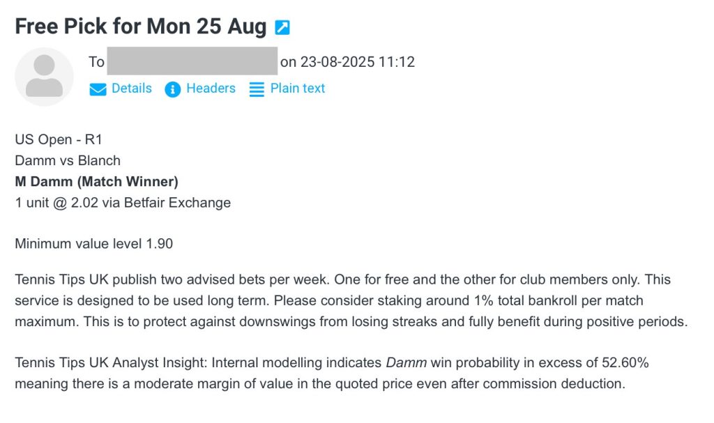 Free Pick for Damm vs Blanch | US Open R1 Betting Tips – Mon 25 August 2025 Prediction