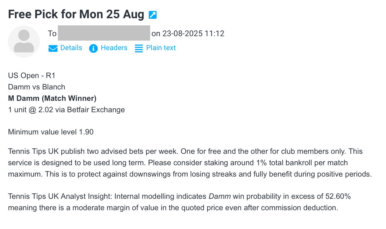 Free Pick for Damm vs Blanch | US Open R1 Betting Tips – Mon 25 August 2025 Prediction
