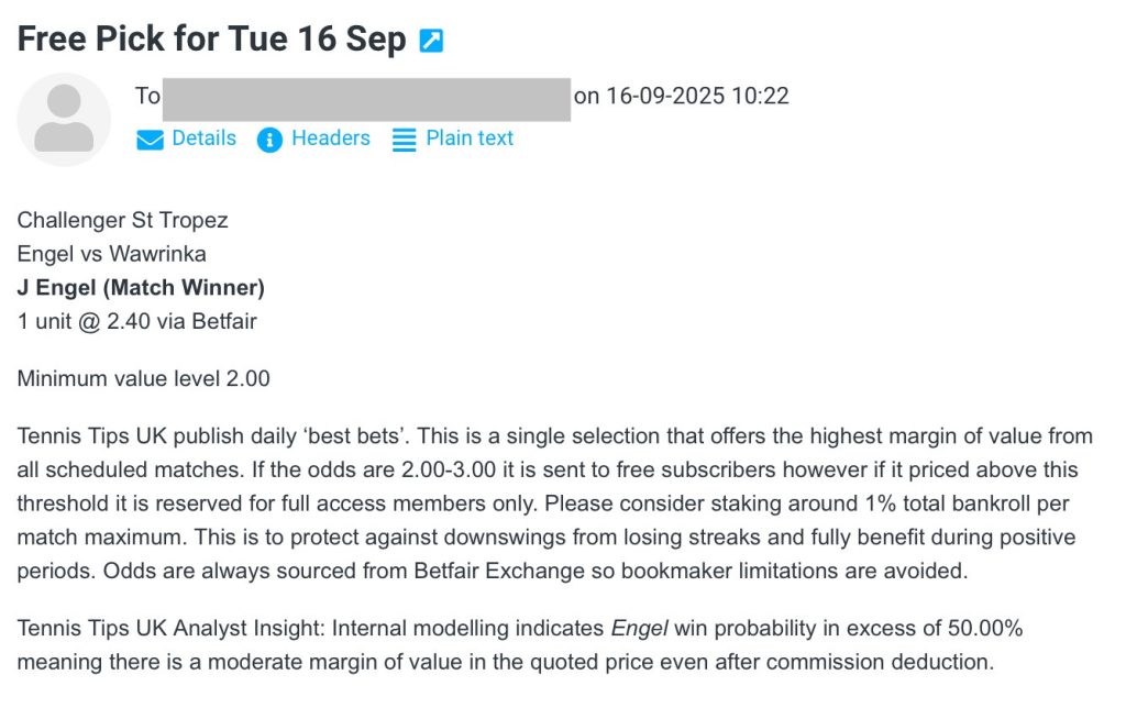 Best bet for Engel vs Wawrinka - Challenger St Tropez Betting Tips (Tue 16 Sep 2025)email
