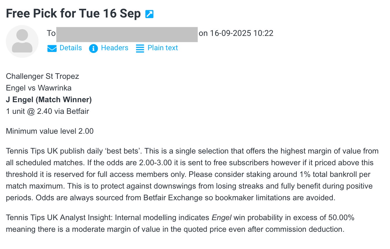 Best bet for Engel vs Wawrinka - Challenger St Tropez Betting Tips (Tue 16 Sep 2025)email