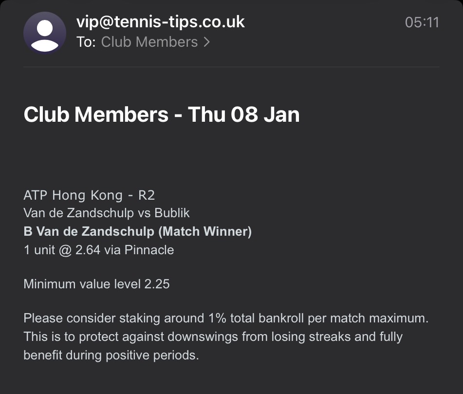 ❌ LOST @ 2.64 | Van de Zandschulp to beat Bublik | ATP Hong Kong email betting tips