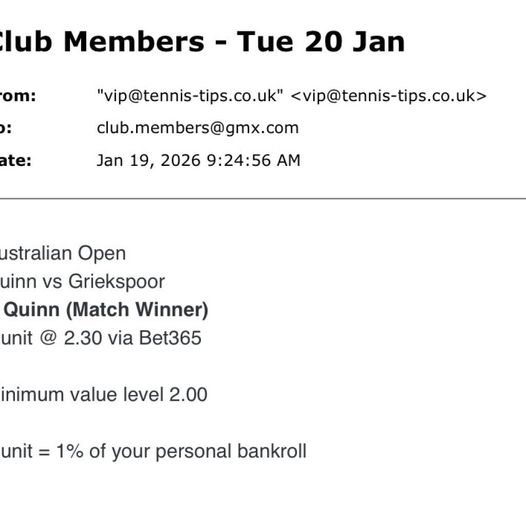  ✅ WON @ 2.30 | Quinn to beat Griekspoor | Australian Open