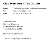  ✅ WON @ 2.30 | Quinn to beat Griekspoor | Australian Open