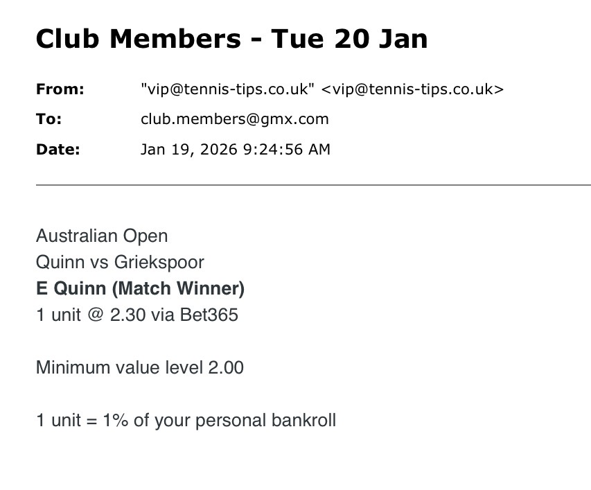  ✅ WON @ 2.30 | Quinn to beat Griekspoor | Australian Open