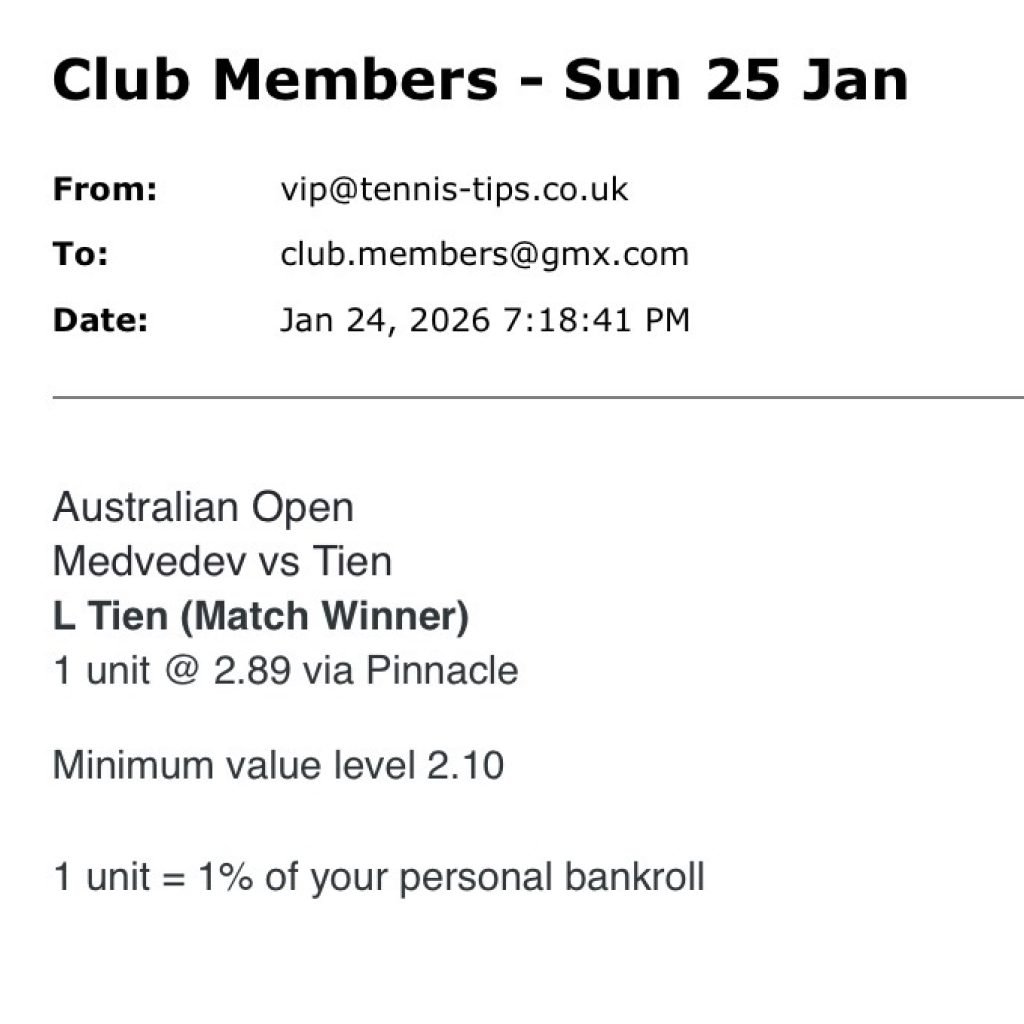 ✅ WON @ 2.89 | Tien to beat Medvedev | Australian Open betting tips