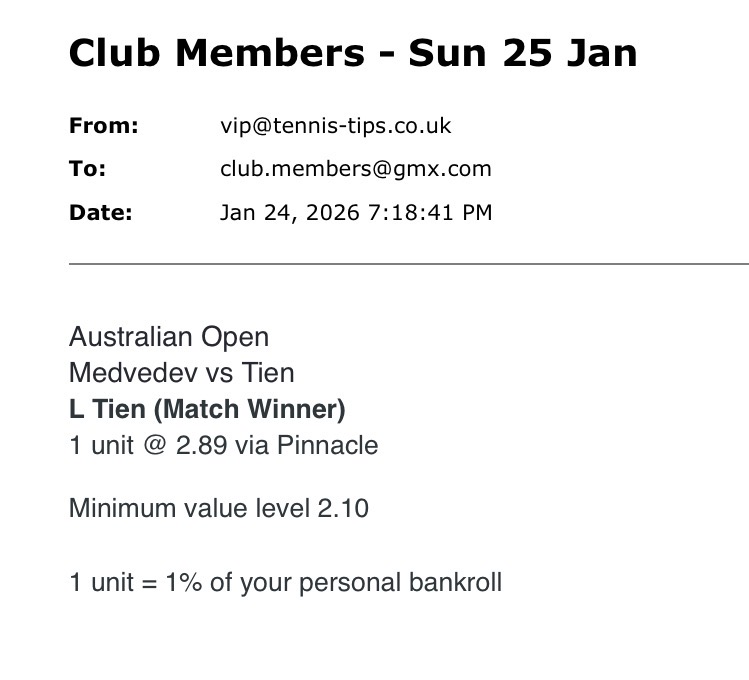 ✅ WON @ 2.89 | Tien to beat Medvedev | Australian Open betting tips