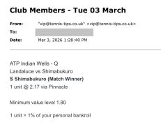 ✅ WON @ 2.17 | Shimabukuro to beat Landaluce | ATP Indian Wells email pick