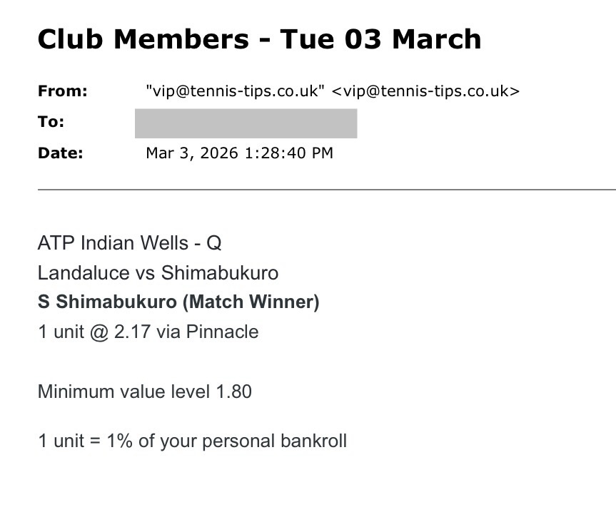 ✅ WON @ 2.17 | Shimabukuro to beat Landaluce | ATP Indian Wells email pick