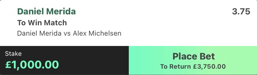❌ LOST @ 3.75 | Merida to beat Michelsen | ATP Indian Wells odds