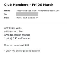 ❌ LOST @ 5.45 | Walton to beat Tien | ATP Indian Wells