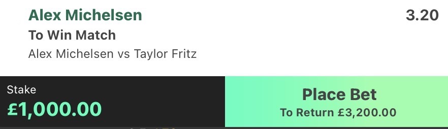 ✅ WON @ 3.20 | Michelsen to beat Fritz | ATP Indian Wells odds