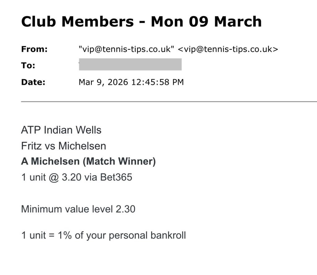 ✅ WON @ 3.20 | Michelsen to beat Fritz | ATP Indian Wells email