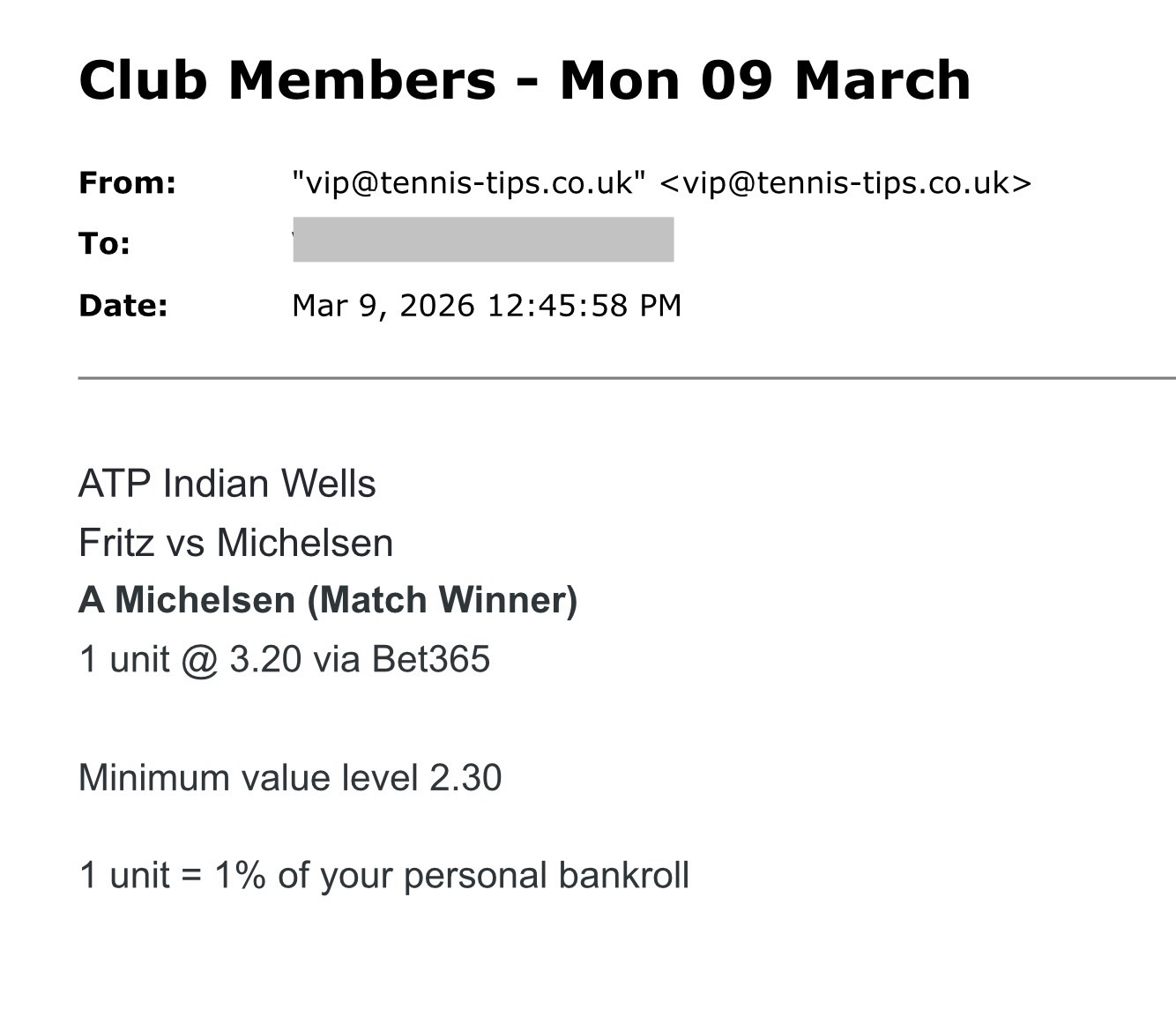 ✅ WON @ 3.20 | Michelsen to beat Fritz | ATP Indian Wells email