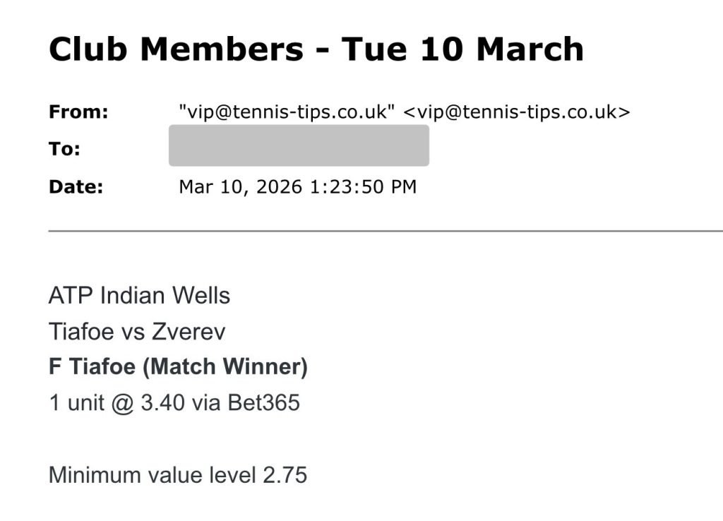 Screenshot from the F Tiafoe tennis betting report