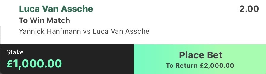 ❌ LOST @ 2.00 | Van Assche to beat Hanfmann | ATP Miami odds