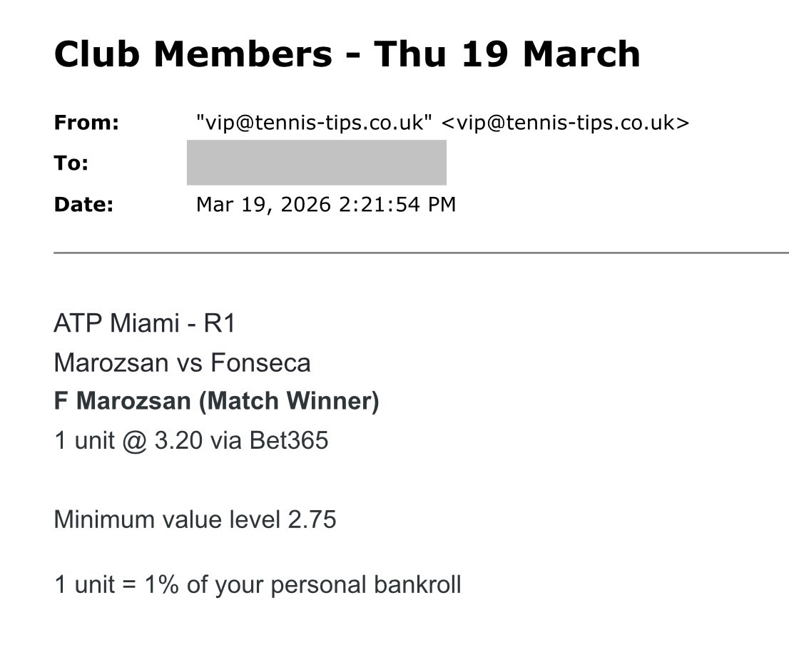 ❌ LOST @ 3.20 | Marozsan to beat Fonseca | ATP Miami email