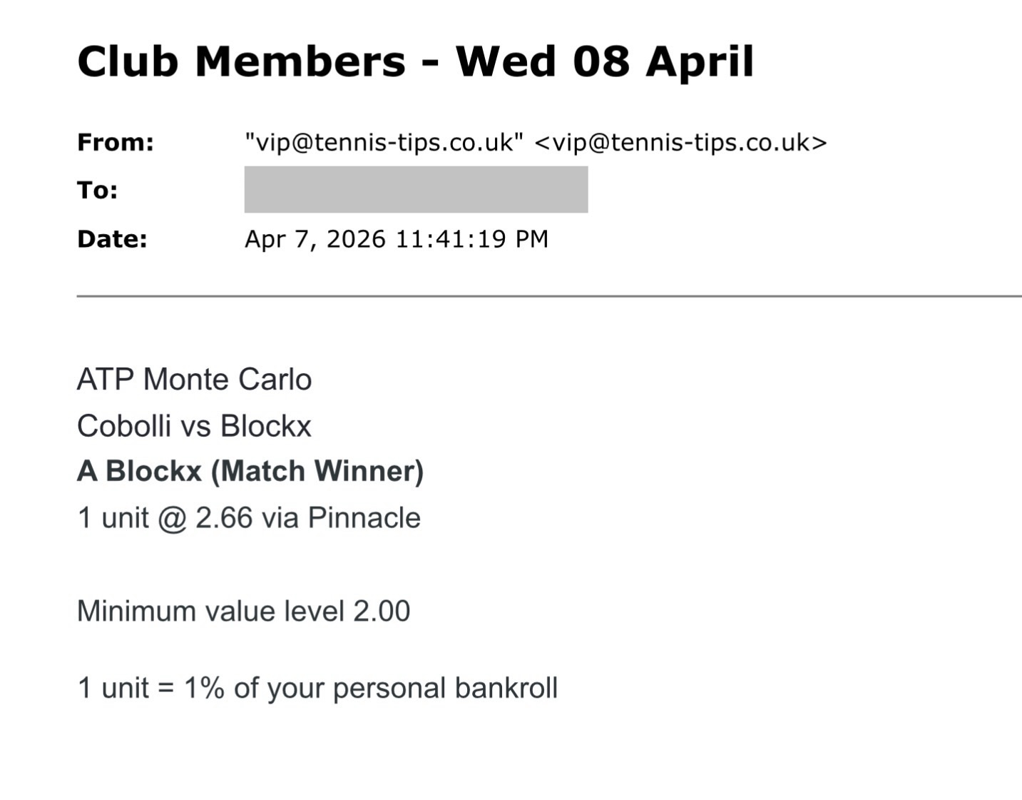 ✅ WON @ 2.66 | Blockx to beat Cobolli | ATP Monte Carlo betting tips