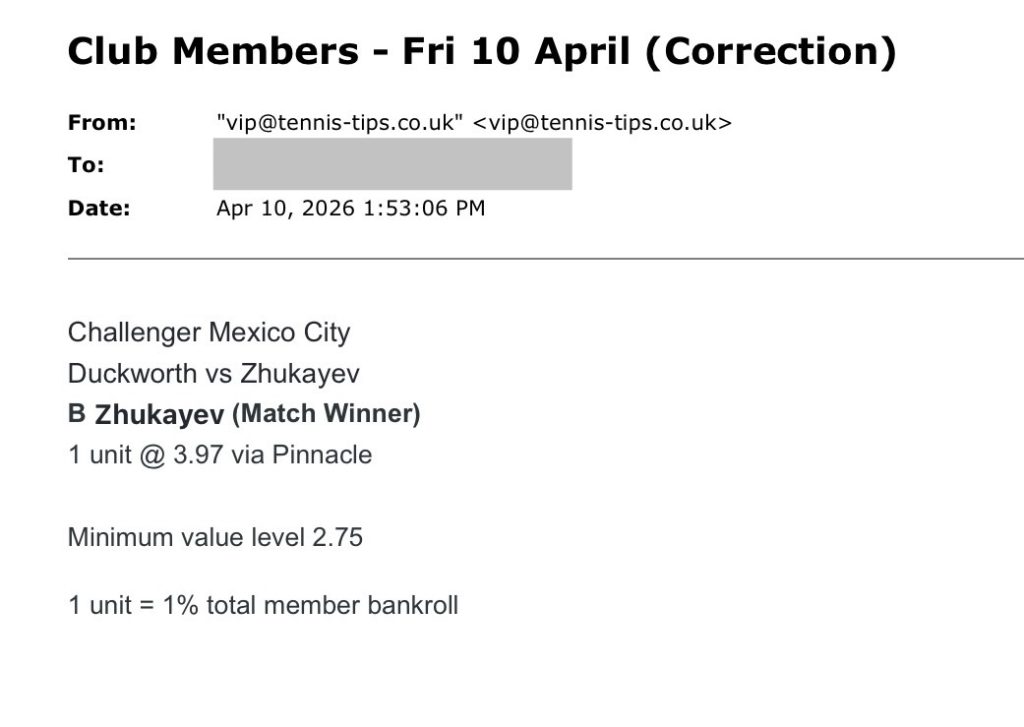 Screenshot from the B Zhukayev tennis betting report