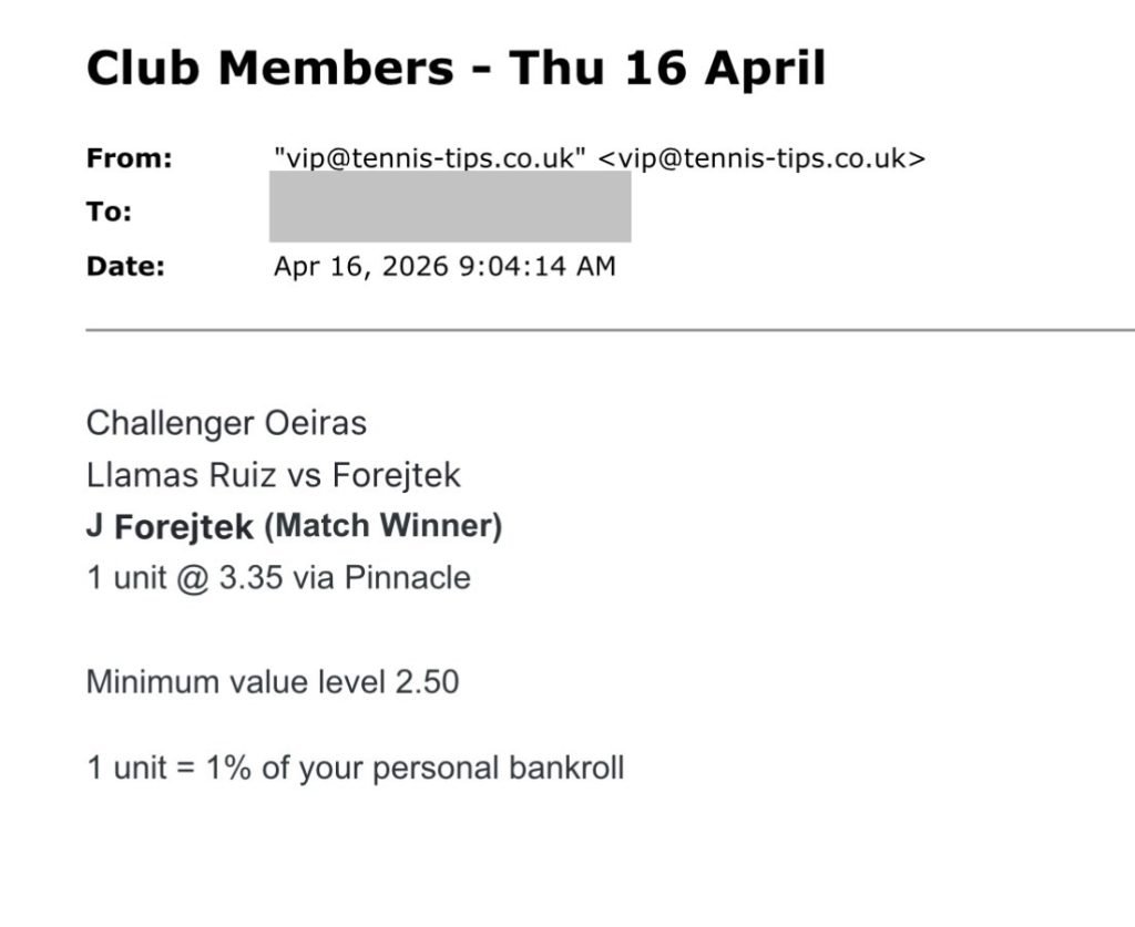 Screenshot from the J Forejtek tennis betting report