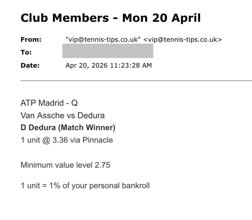 ✅ WON @ 3.36 | Dedura to beat Van Assche | ATP Madrid