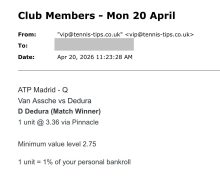 ✅ WON @ 3.36 | Dedura to beat Van Assche | ATP Madrid