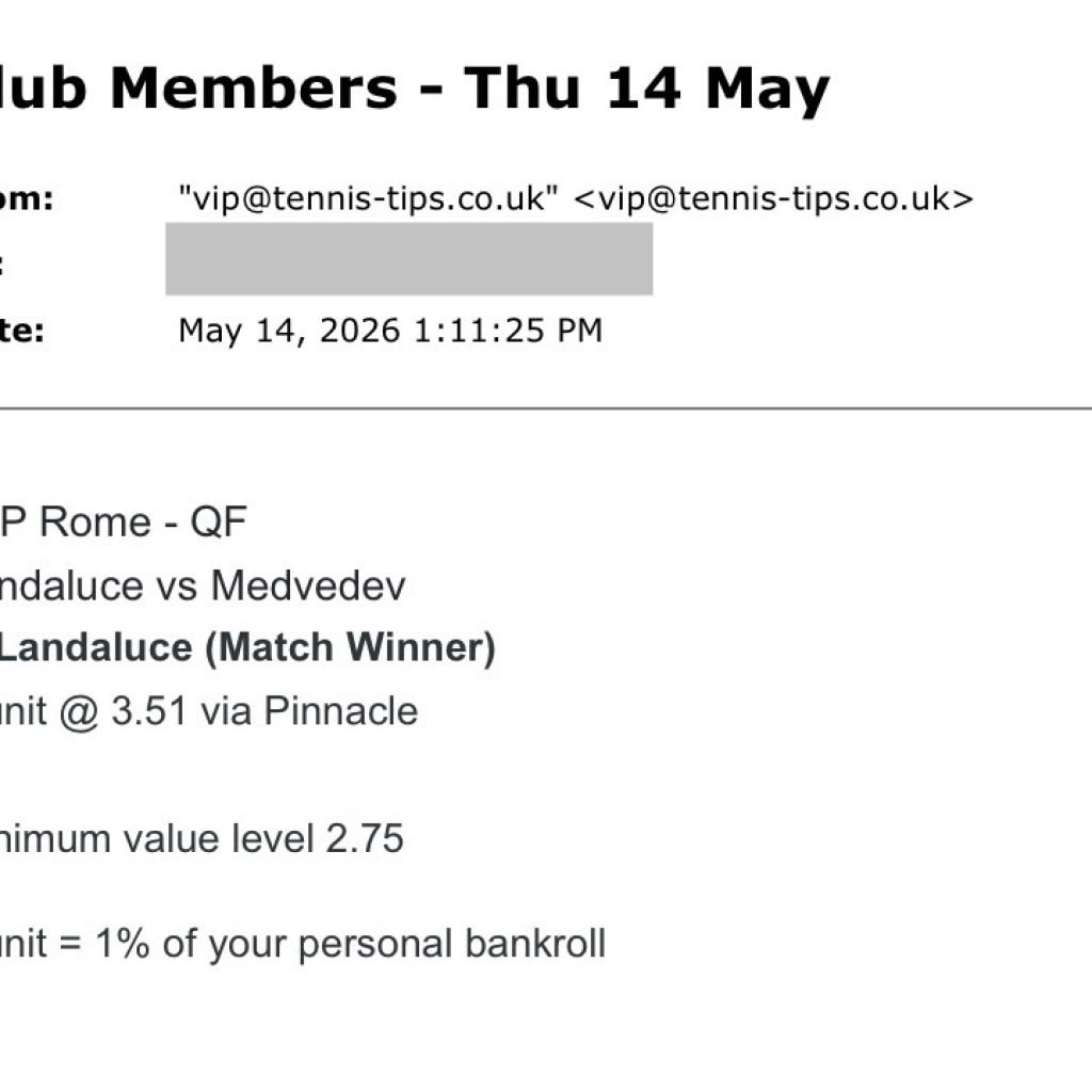 Screenshot from the M Landaluce tennis betting report