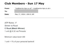 ❌ LOST @ 6.32 | Ruud to beat Sinner | ATP Rome betting tips