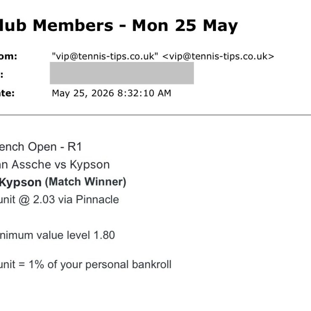 ➖ VOID @ 2.03 – Kypson to beat Van Assche | French Open Tips