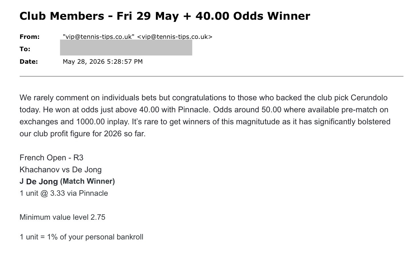 ✅ WON @ 3.33 – De Jong to beat Khachanov | French Open Profit