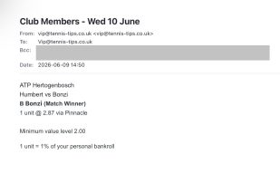 ✅ WON @ 2.87 – Bonzi to beat Humbert | ATP Hertogenbosch betting tips email