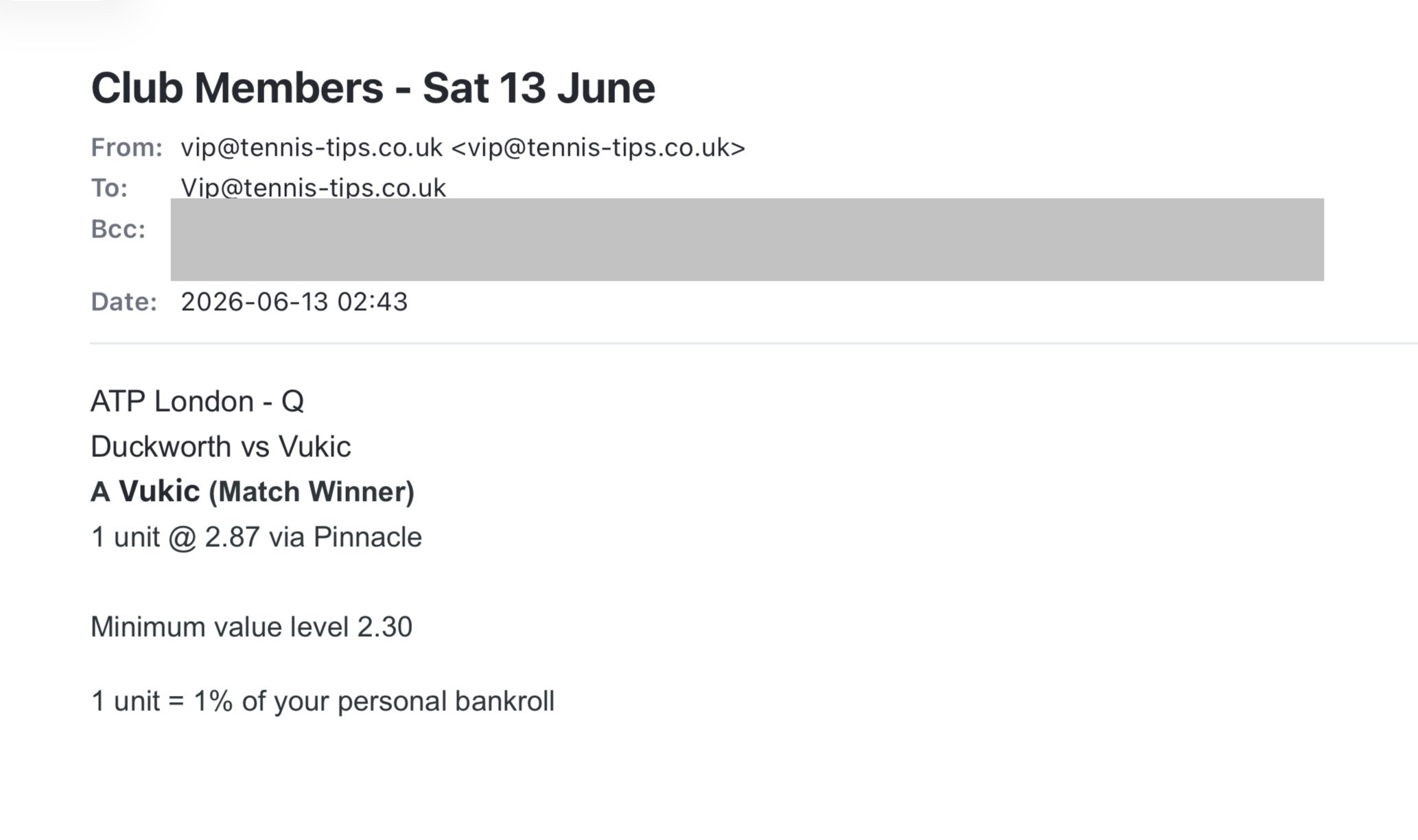 ✅ WON @ 2.87 – Vukic to beat Duckworth | ATP London Q betting tips