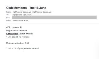 ❌ LOST @ 2.85 – Majchrzak to beat Lehecka | ATP London