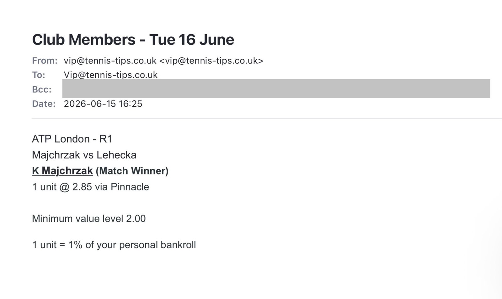 ❌ LOST @ 2.85 – Majchrzak to beat Lehecka | ATP London