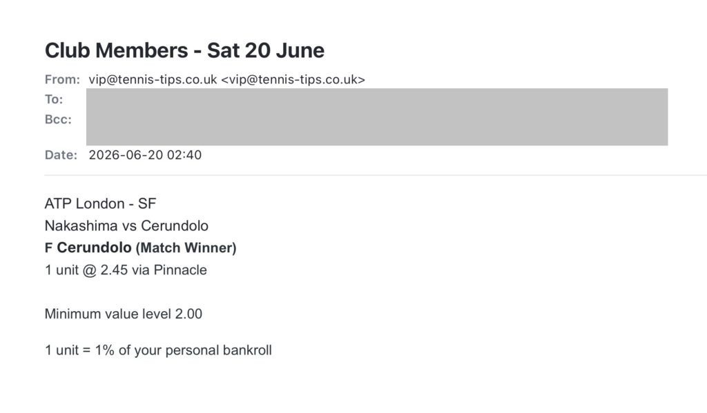 ❌ LOST @ 2.45 – Cerundolo to beat Nakashima | ATP London betting tips