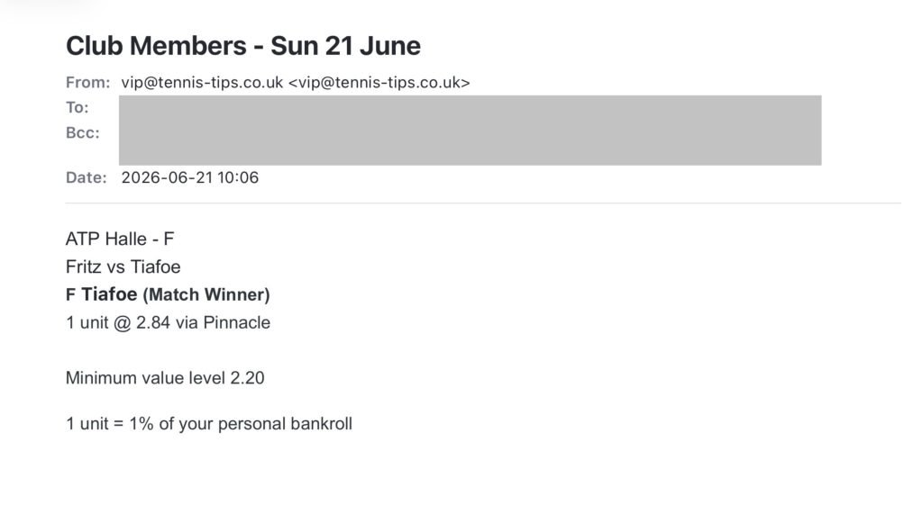 ✅ WON @ 2.84 – Tiafoe to beat Fritz | ATP Halle email with betting pick