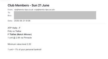 ✅ WON @ 2.84 – Tiafoe to beat Fritz | ATP Halle email with betting pick