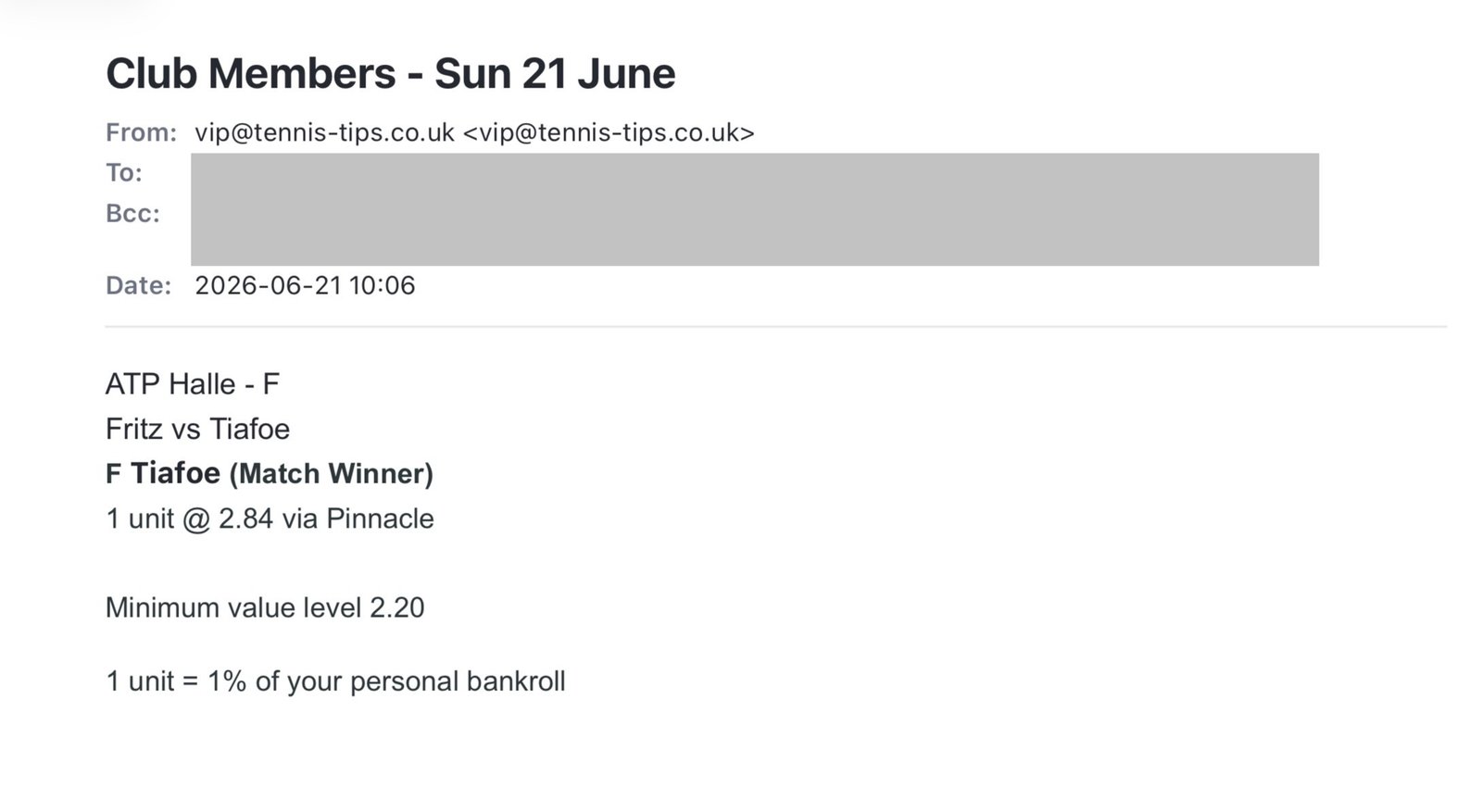✅ WON @ 2.84 – Tiafoe to beat Fritz | ATP Halle email with betting pick