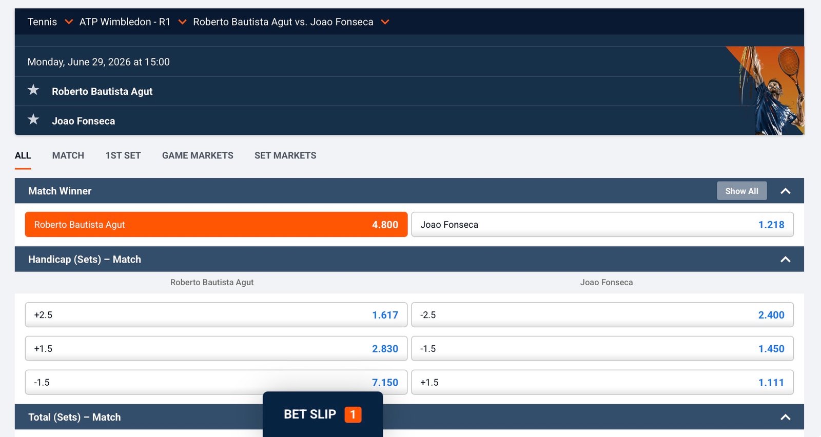 Bautista Agut odds