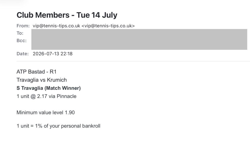 ✅ WON @ 2.17 – Travaglia to beat Krumich | ATP Bastad email