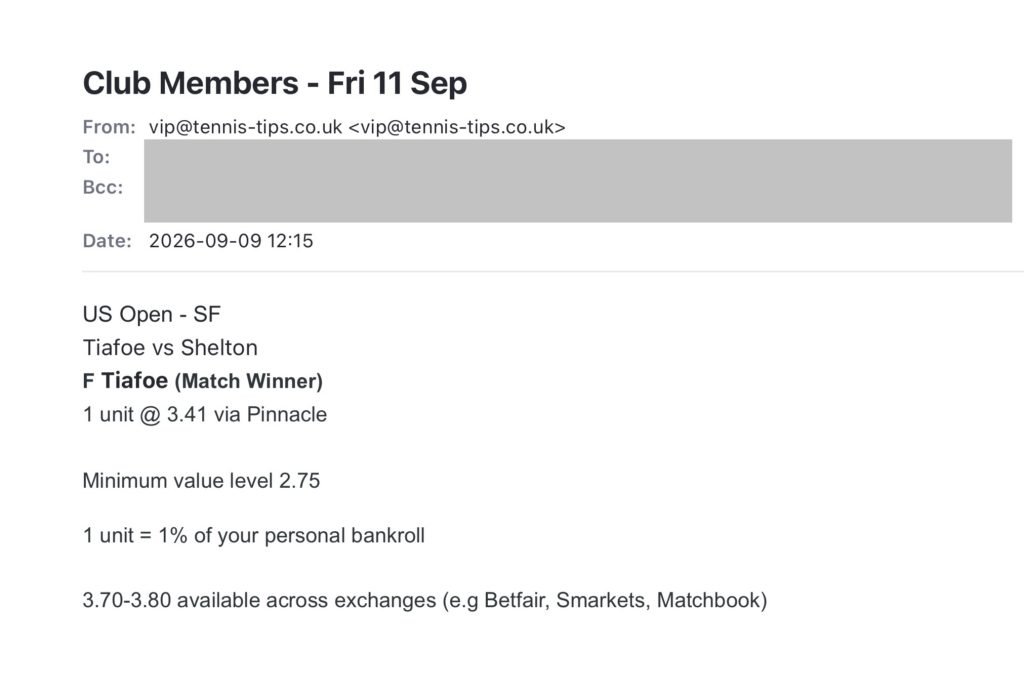 ❌ LOST @ 3.41 – Tiafoe to beat Shelton | US Open 2026 betting tips