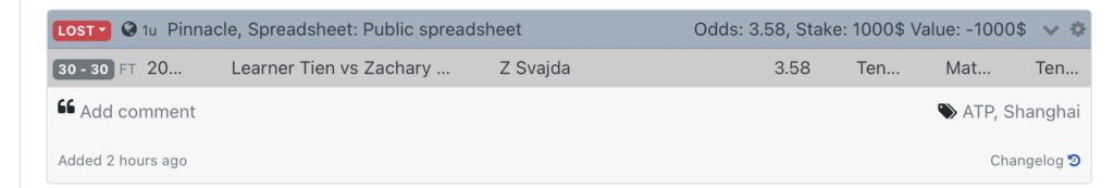 Settled result screenshot for Zachary Svajda vs Learner Tien