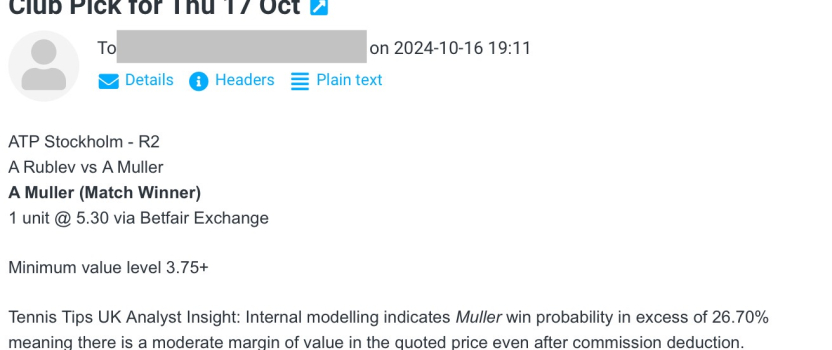 -$1000 for Thu 17 Oct | Club P/L Report